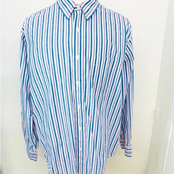 Chaps Mens Long Sleeve Dress Shirt 17 Classic Fit Wrinkle Free Blue Stripe. G 27 - Picture 1 of 8